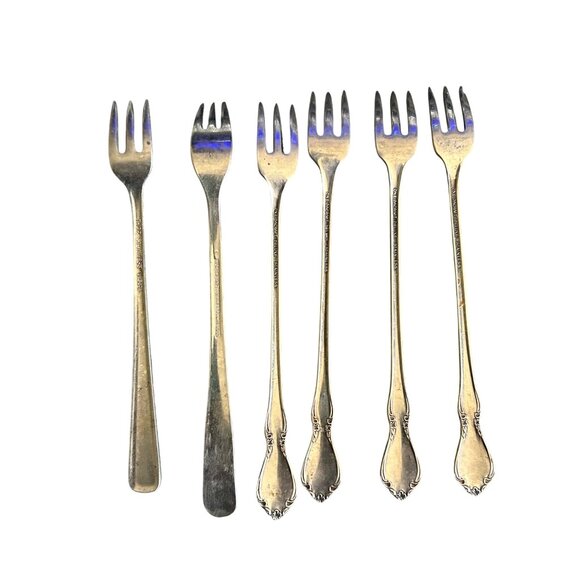 Vintage Silver-Plated Seafood cocktail Forks Set Of 6 flatware silverware appeti - Picture 3 of 5